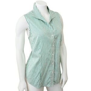 Silk Green & White Stripe Sleeveless Cotton Top